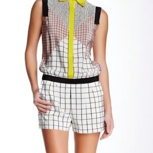 Trina Turk NEON Yellow and Black Geometric Romper SIZE 6